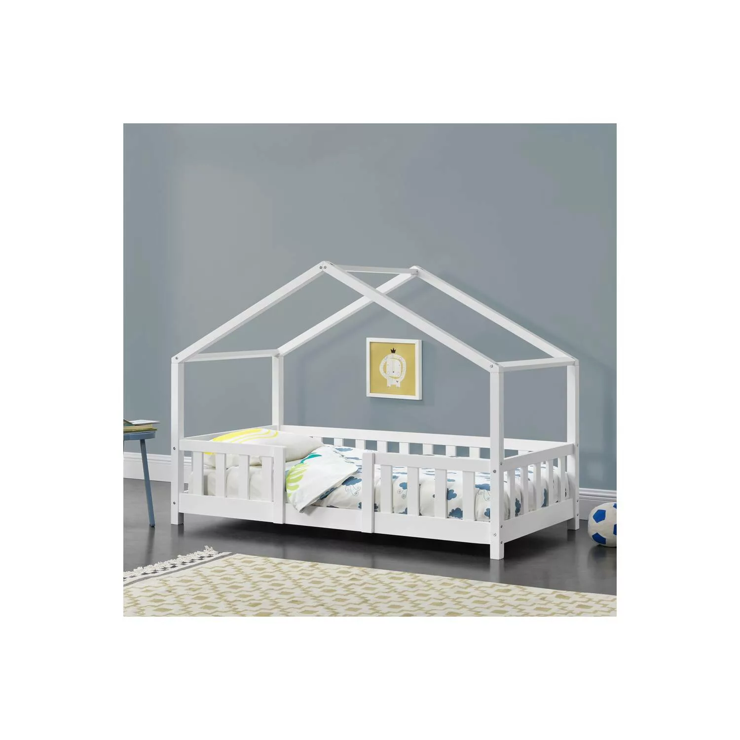 Kinderbett in Hausform mit Rausfallschutz und Lattenrost THULE-100 Liegeflä günstig online kaufen