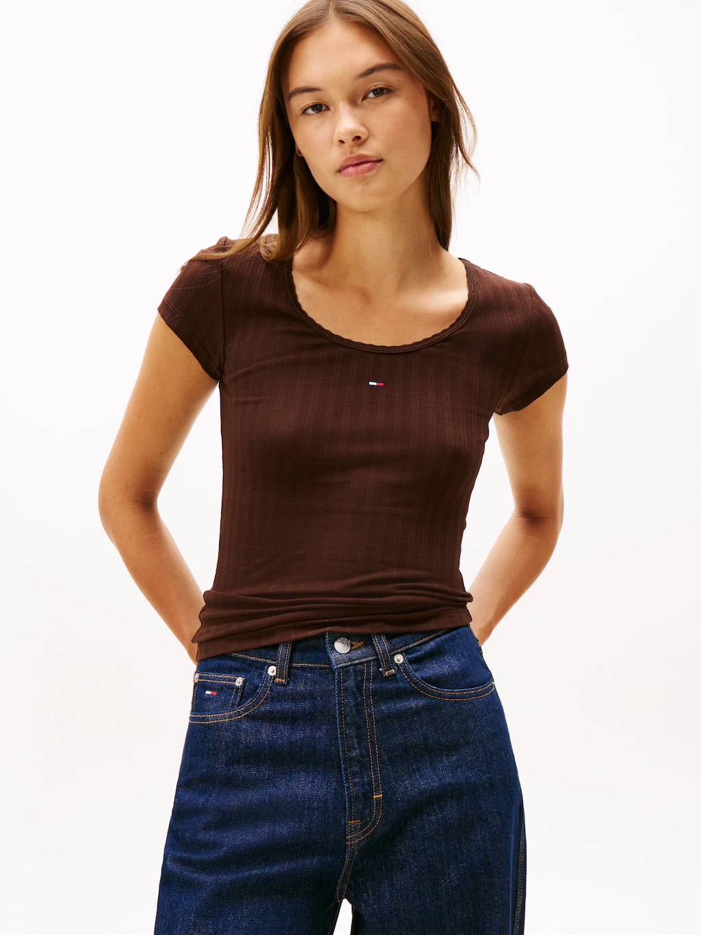 Tommy Jeans Kurzarmshirt "TJW SLIM IRREGULAR RIB SS", in gerippter Struktur günstig online kaufen