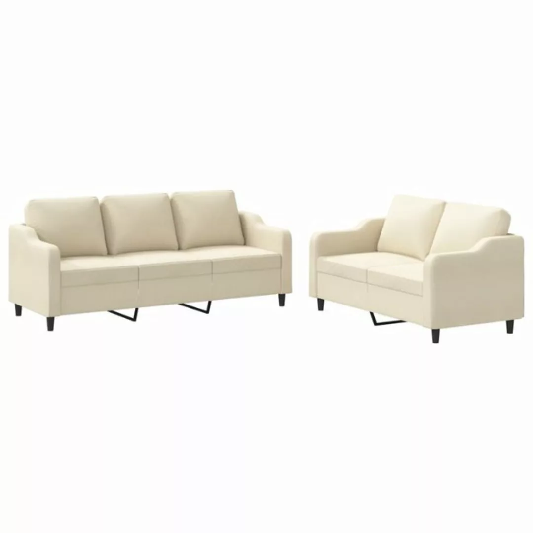 vidaXL Sofa Sofagarnitur Set mit Kissen Stoff, 2-tlg., Creme günstig online kaufen