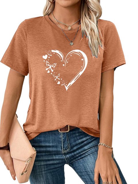 PYL Rundhalsshirt Damen Sommer Kurzarmbluse Locker Liebe Print-Shirt günstig online kaufen