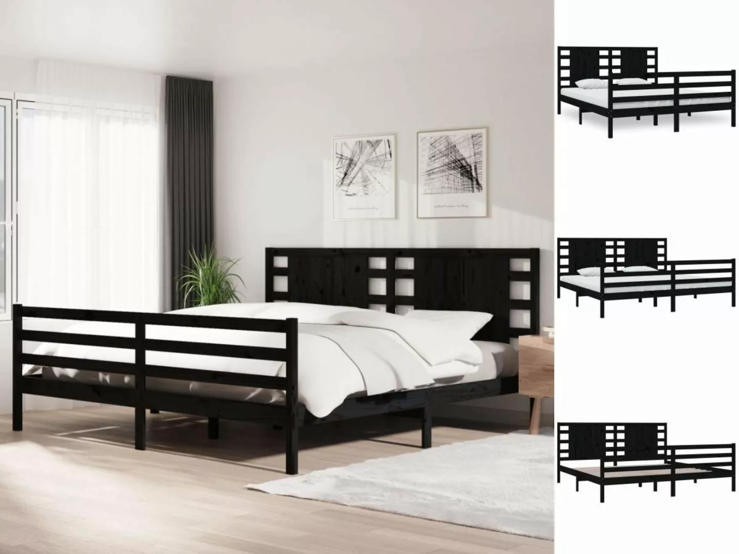 vidaXL Bettgestell Massivholzbett Schwarz Kiefer 200x200 cm Bett Bettgestel günstig online kaufen