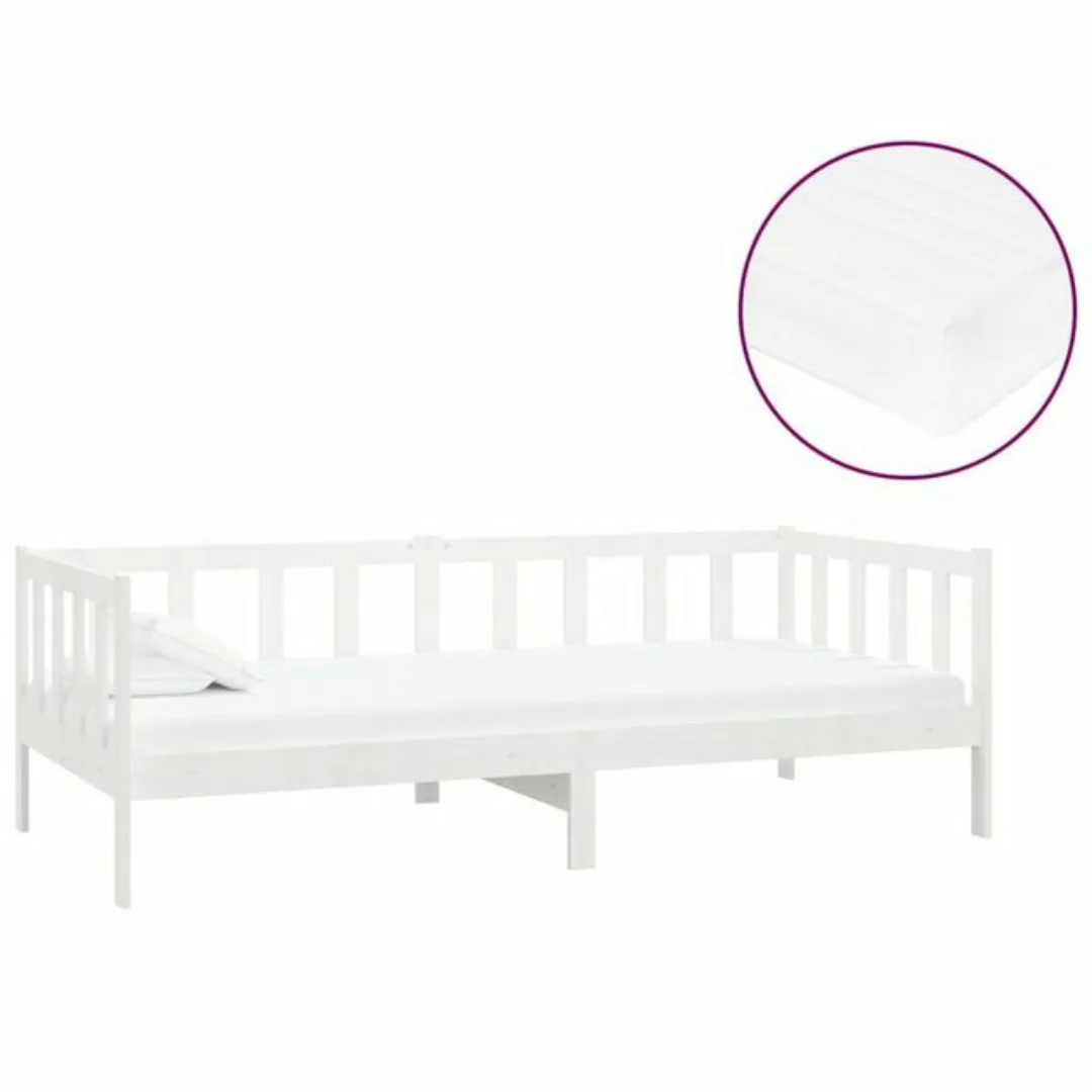 vidaXL Bettgestell Tagesbett Gästebett mit Matratze 90x200 cm Weiß Massivho günstig online kaufen