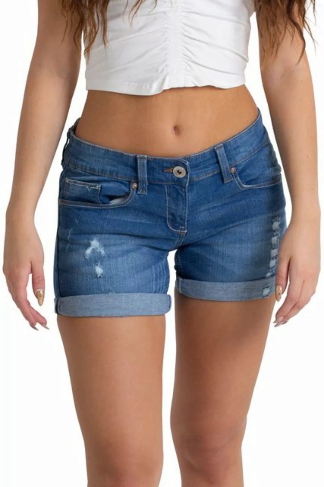 BlauerHafen Jeansbermudas Damen Jeans Shorts Destroyed Bermuda Stretch Boyf günstig online kaufen