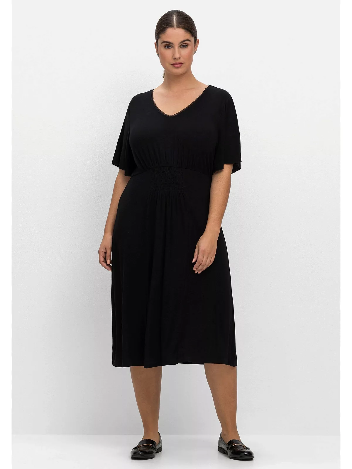 Sheego Jerseykleid "Große Größen", mit gesmokter Taille, aus Viskosejersey günstig online kaufen