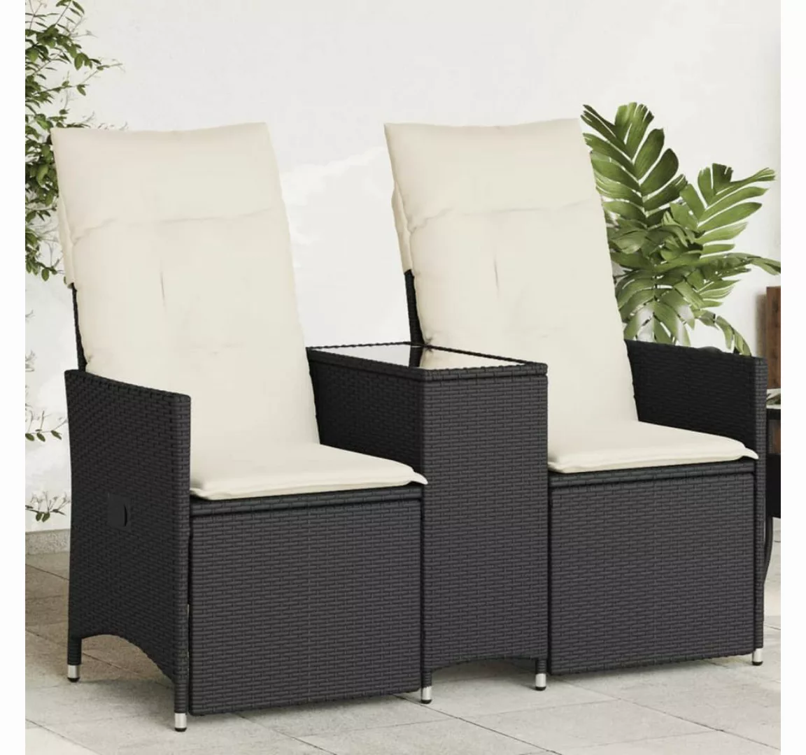 vidaXL Loungesofa Gartensofa 2-Sitzer Verstellbar mit Tisch Schwarz Poly Ra günstig online kaufen