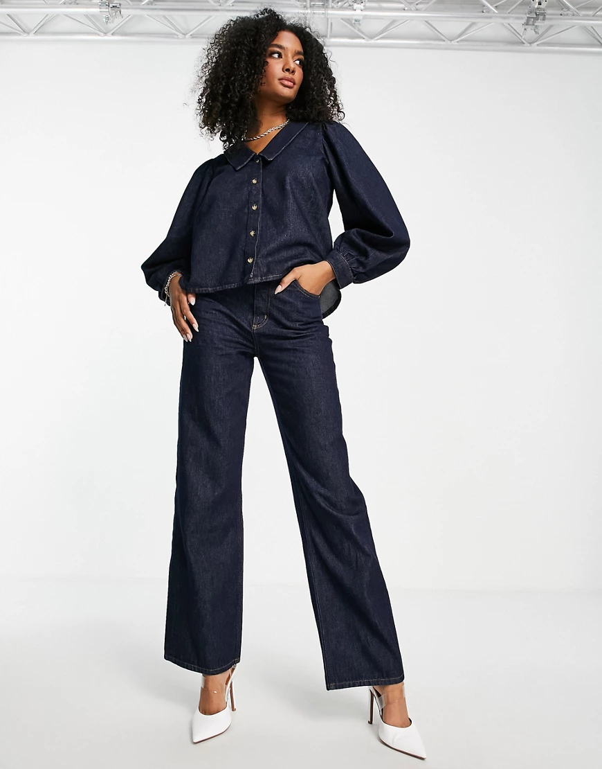 Envii – Jeans in dunkelblauer Rinse-Waschung mit weitem Bein günstig online kaufen