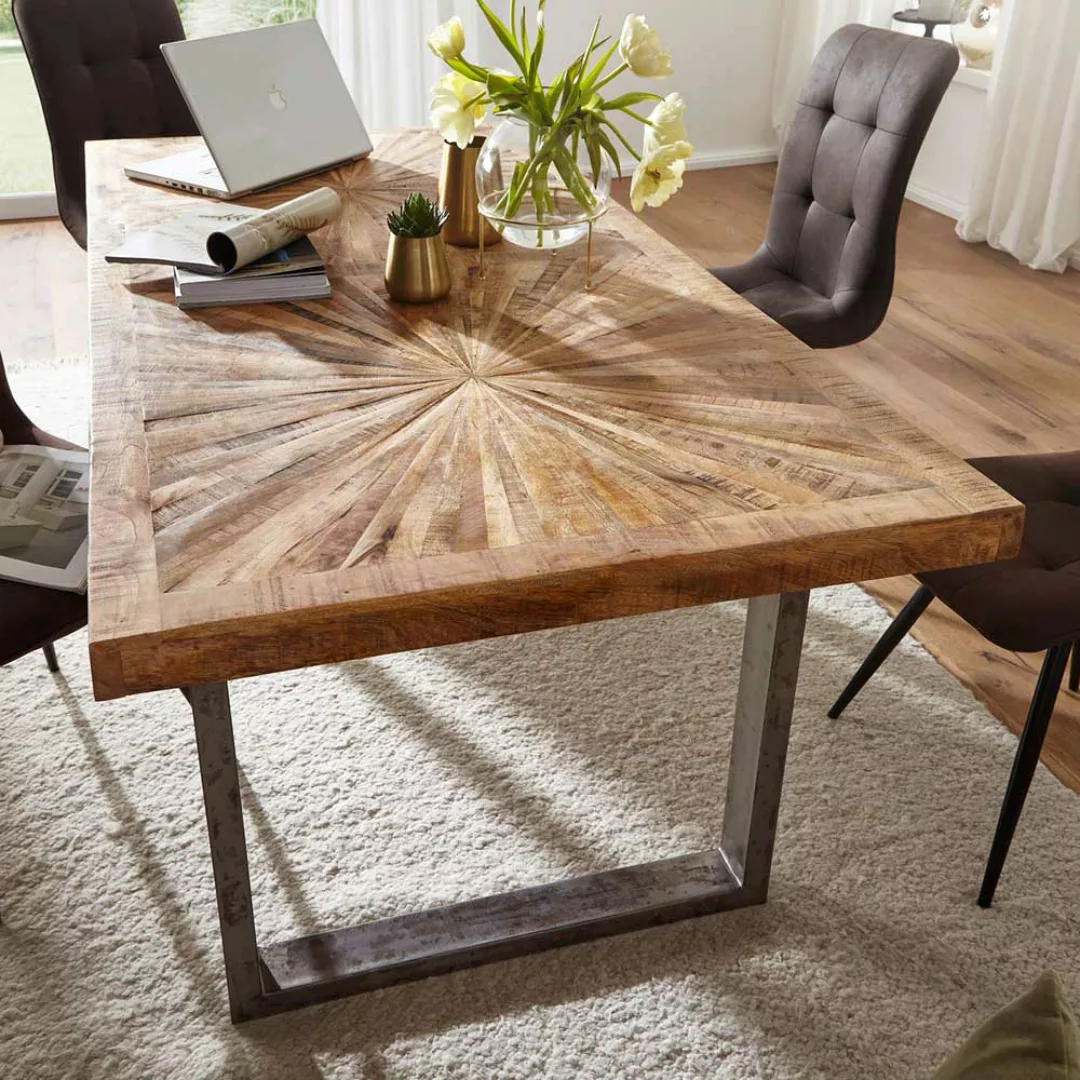 Tisch Massivholz Industrial mit Bügelgestell 180x90 und 200x100 günstig online kaufen