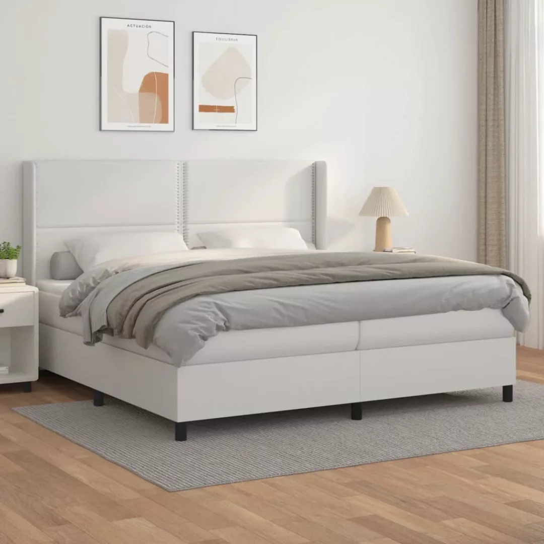 vidaXL Bettgestell Boxspringbett mit Matratze Weiß 200x200 cm Kunstleder Be günstig online kaufen