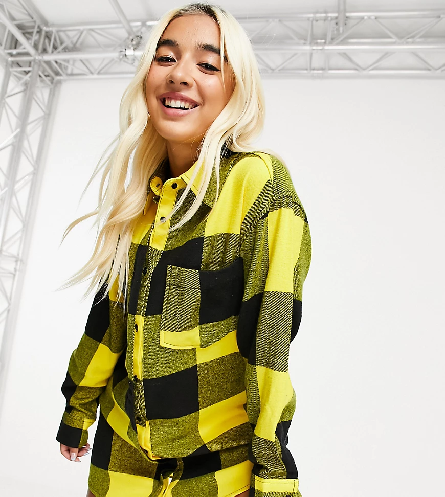 COLLUSION – Gebürstetes, kariertes Mini-Hemdkleid in Gelb und Schwarz-Mehrf günstig online kaufen