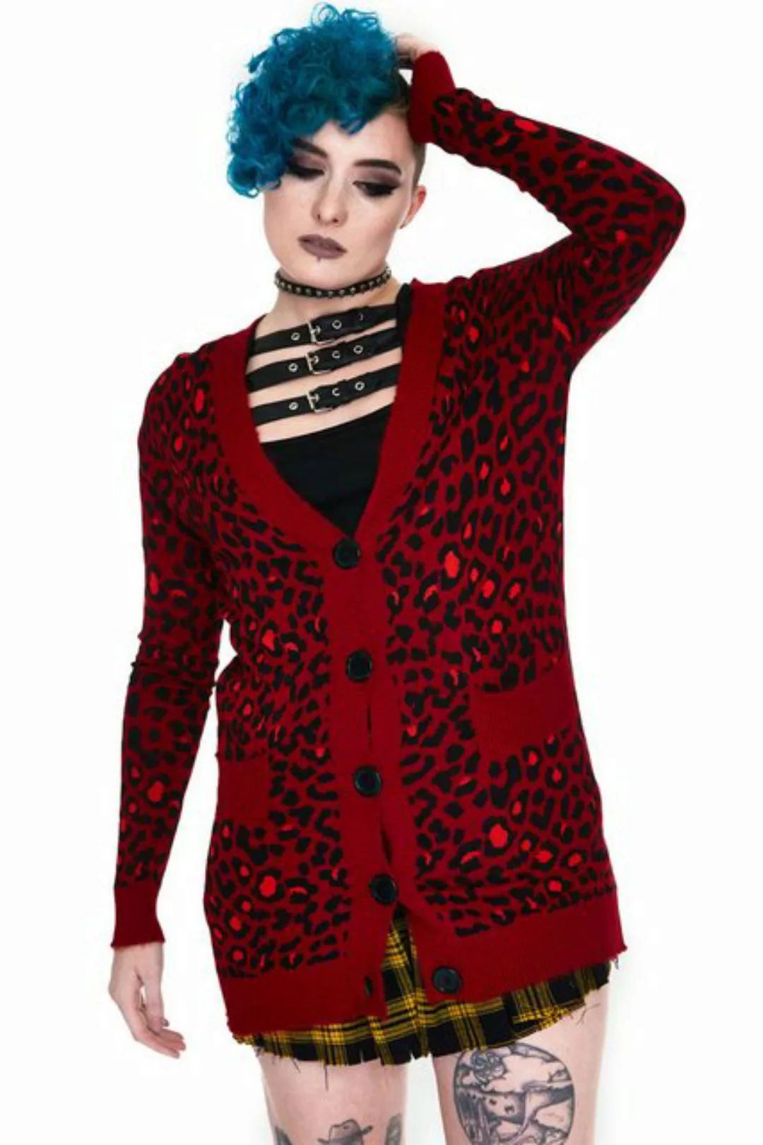 Jawbreaker Strickjacke Maneater Red Leopard Oversized Cardigan Goth Punk Le günstig online kaufen