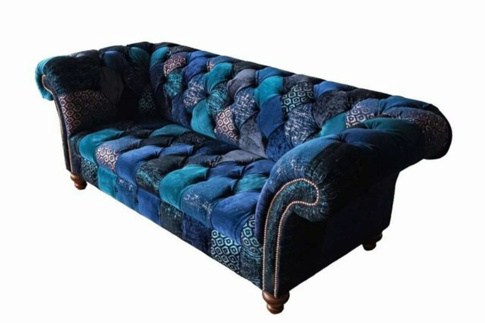 JVmoebel Sofa Blauer Bunter Chesterfield Dreisitzer Design Couch Textil Sof günstig online kaufen
