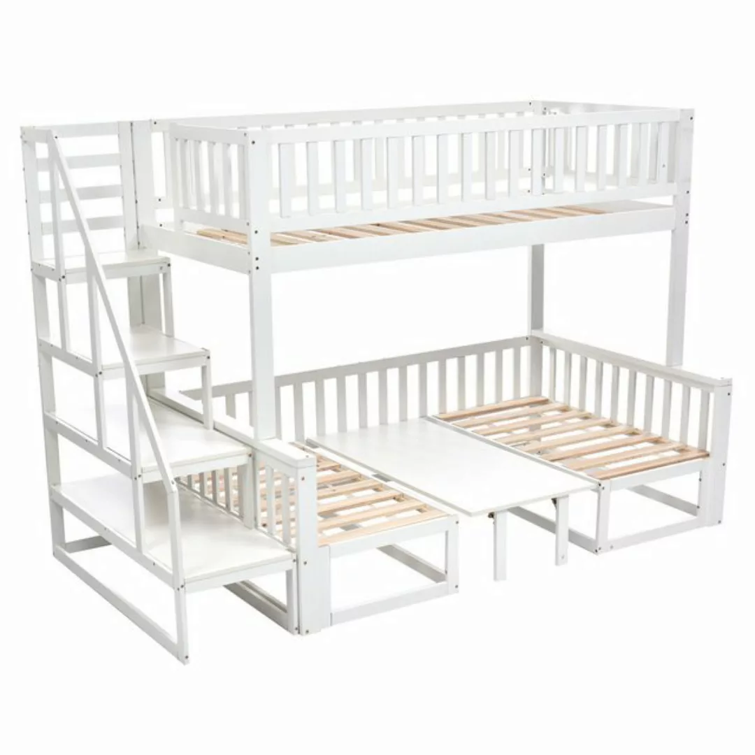 REDOM Etagenbett Holzbett mit Treppe, mit verstellbarem Tisch, mit Holzsofa günstig online kaufen