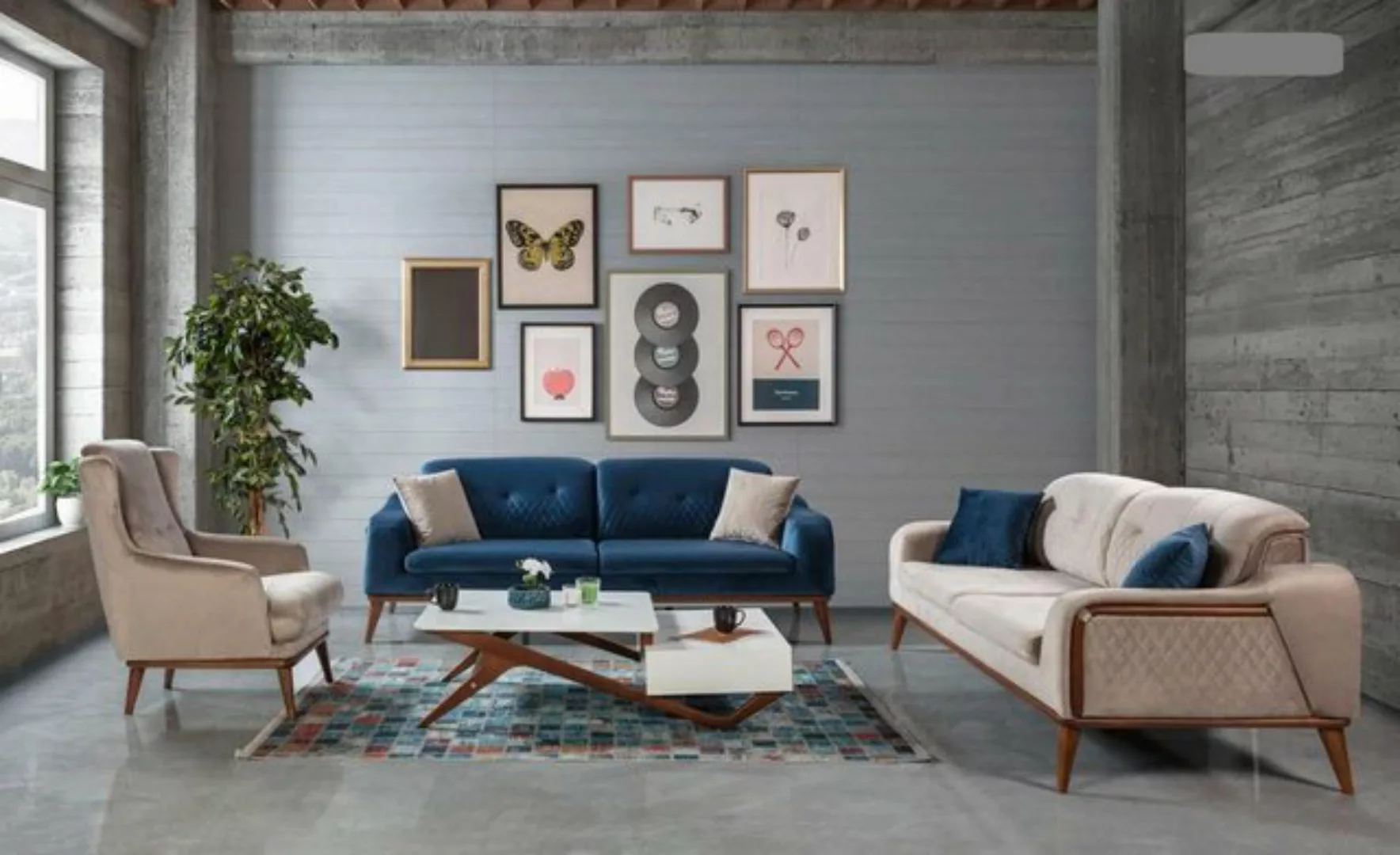 JVmoebel Sofa 3+3+1 Sitzer Sofagarnitur Wohnzimmer Sofas Sessel Luxus, 3 Te günstig online kaufen