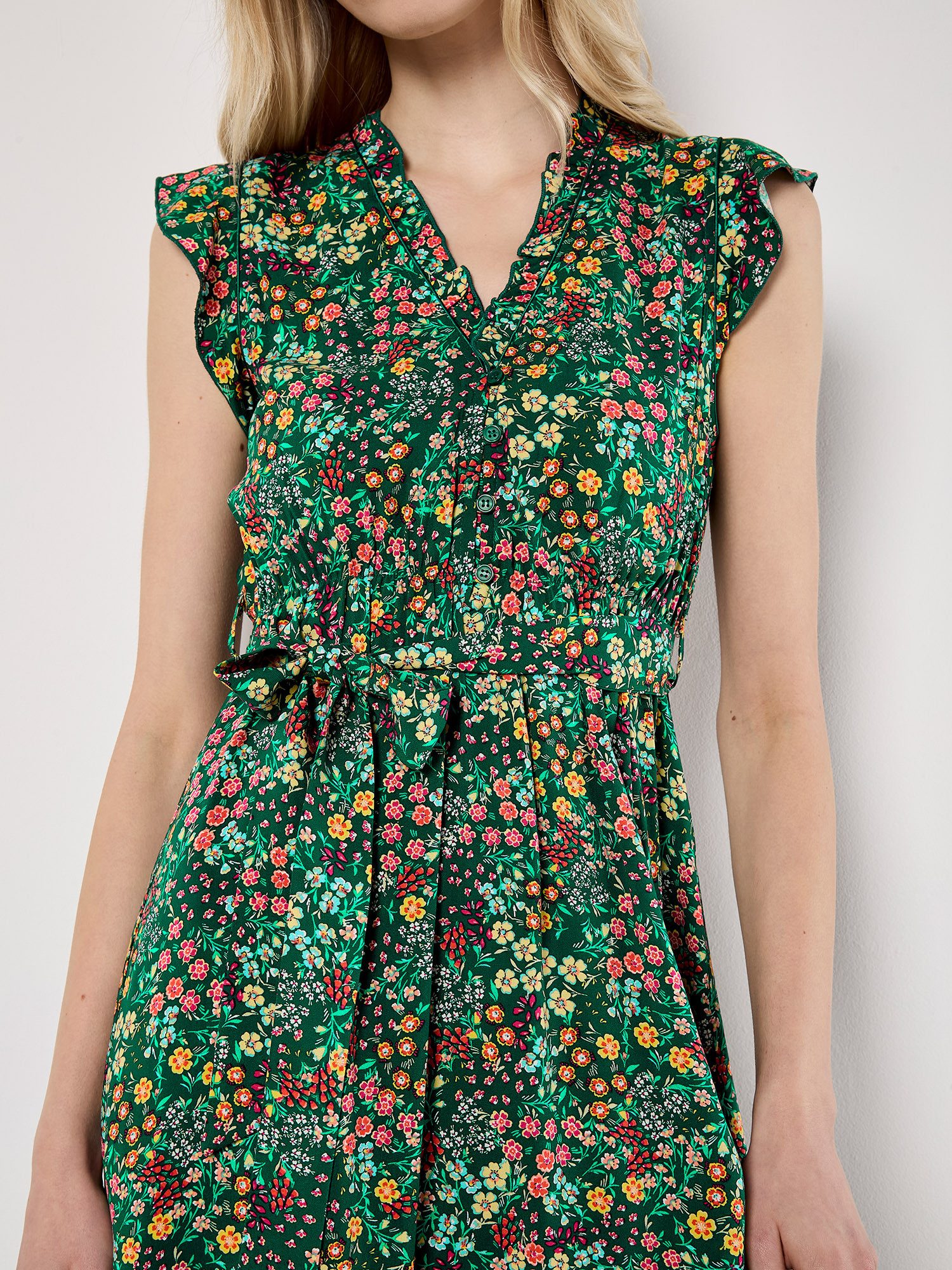 Apricot Druckkleid Blumen-Sommerkleid, (2-tlg) mit Rüschen günstig online kaufen