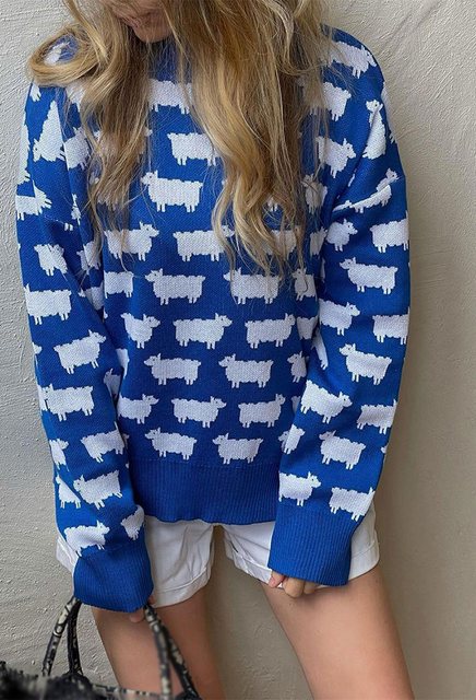 CHENIN Sweater Damen Rundhalsausschnitt Cute Print Pullover (Locker lässige günstig online kaufen