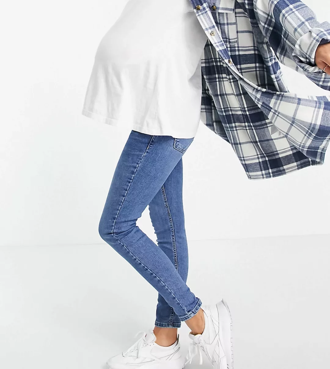 Topshop Maternity – Jamie – Jeans mit Überbauchbund in Mittelblau günstig online kaufen