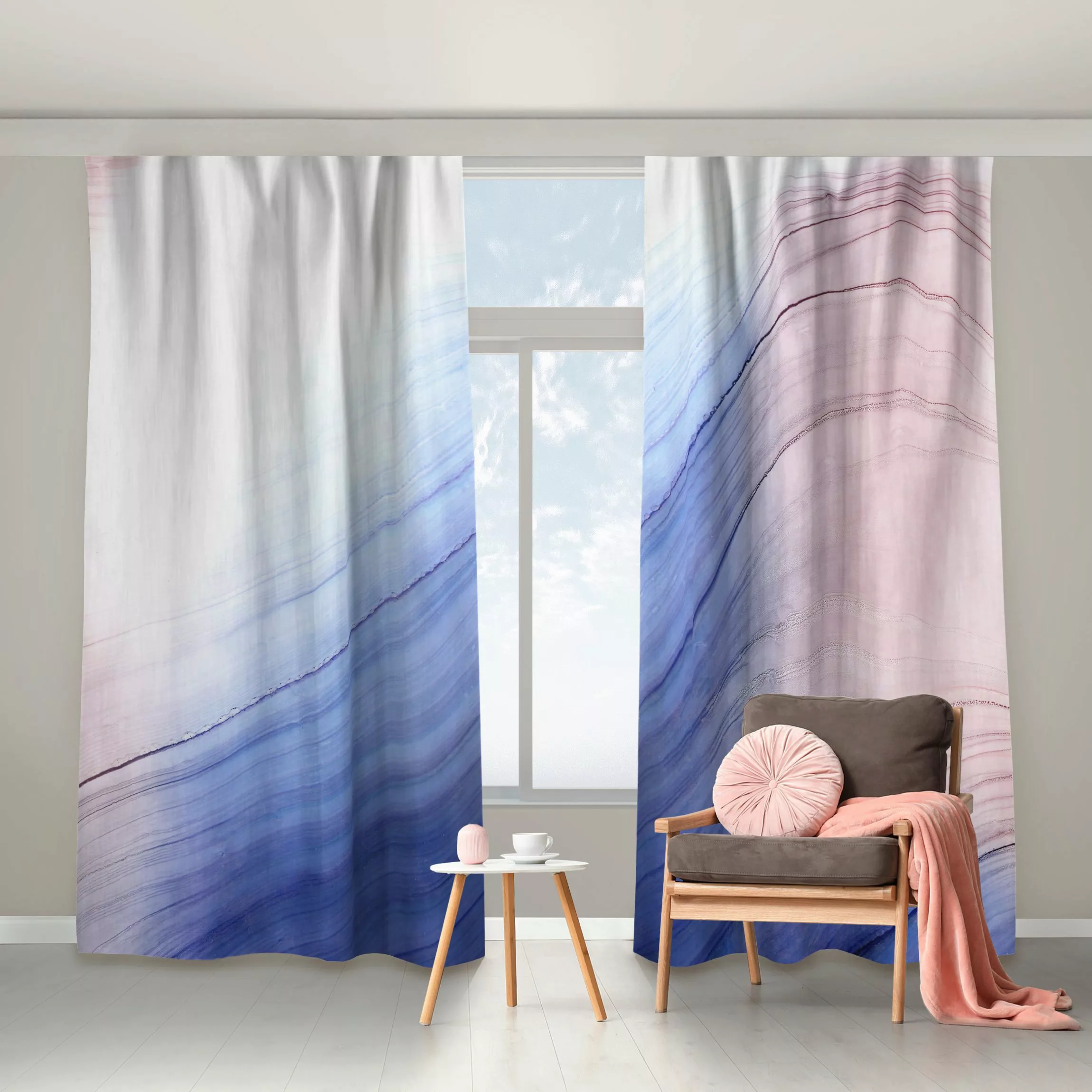 Vorhang Melierter Farbtanz Blau mit Rosa günstig online kaufen