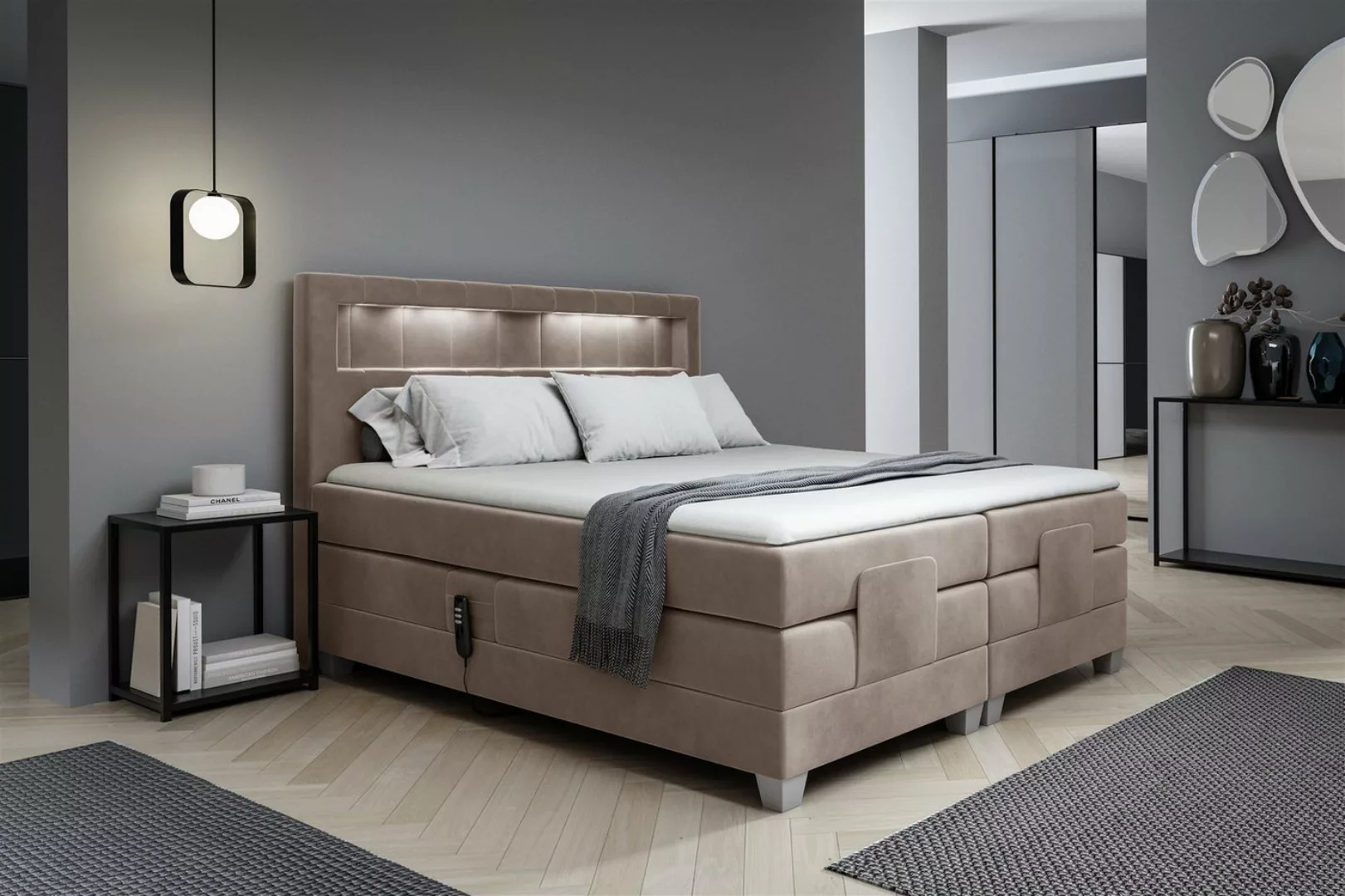 Fun Möbel Boxspringbett Schlafzimmerbett DAVIDE Elektrisch in Stoff Fresh ( günstig online kaufen