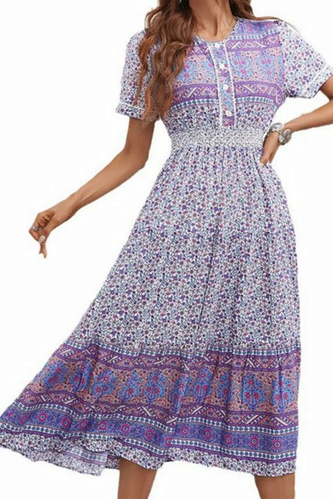 JDMGZSR Sommerkleid Damen modisches Sommerkleid florales Druckkleid elegant günstig online kaufen