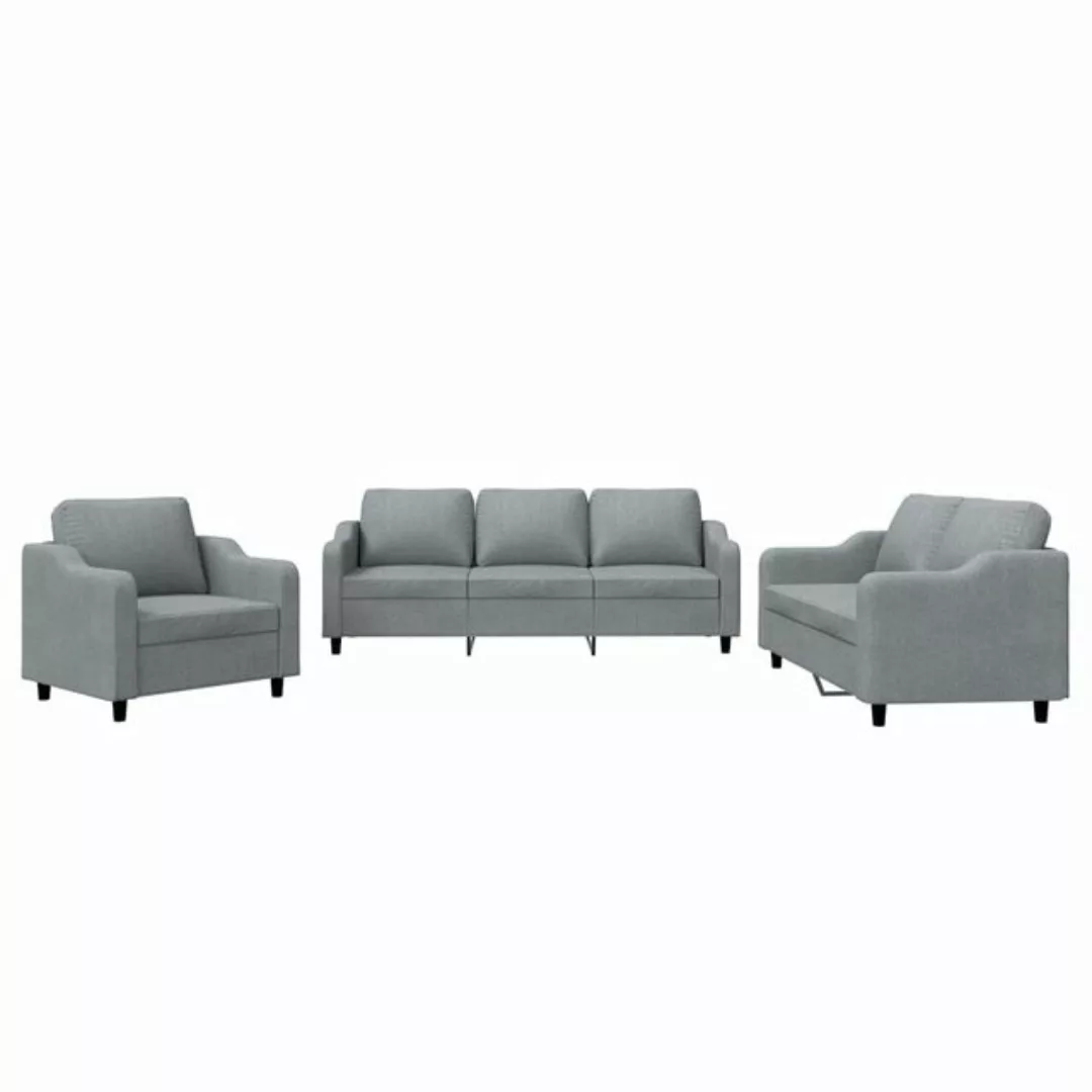 vidaXL Sofa Sofagarnitur Set mit Kissen Stoff, 3-tlg., Hellgrau günstig online kaufen