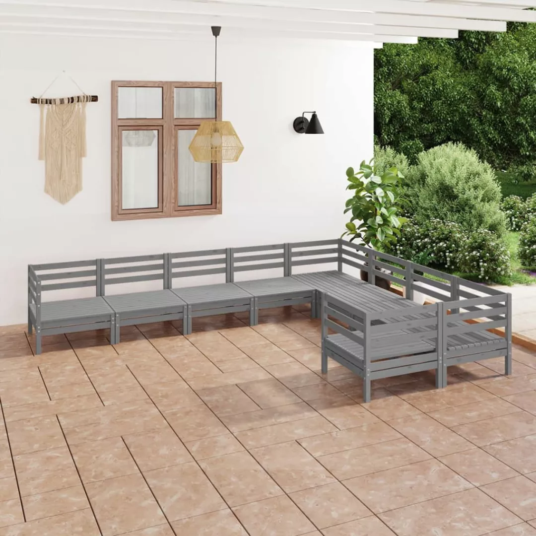 9-tlg. Garten-lounge-set Grau Massivholz Kiefer günstig online kaufen