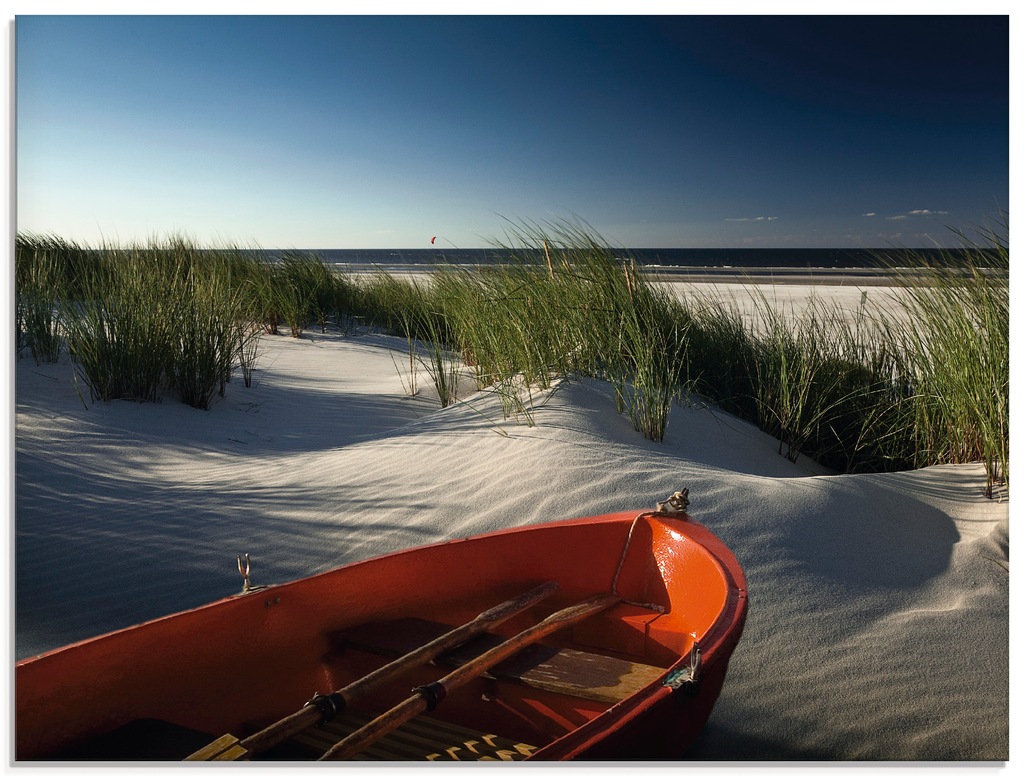 Artland Glasbild "Rotes Boot am Strand...", Boote & Schiffe, (1 St.), in ve günstig online kaufen