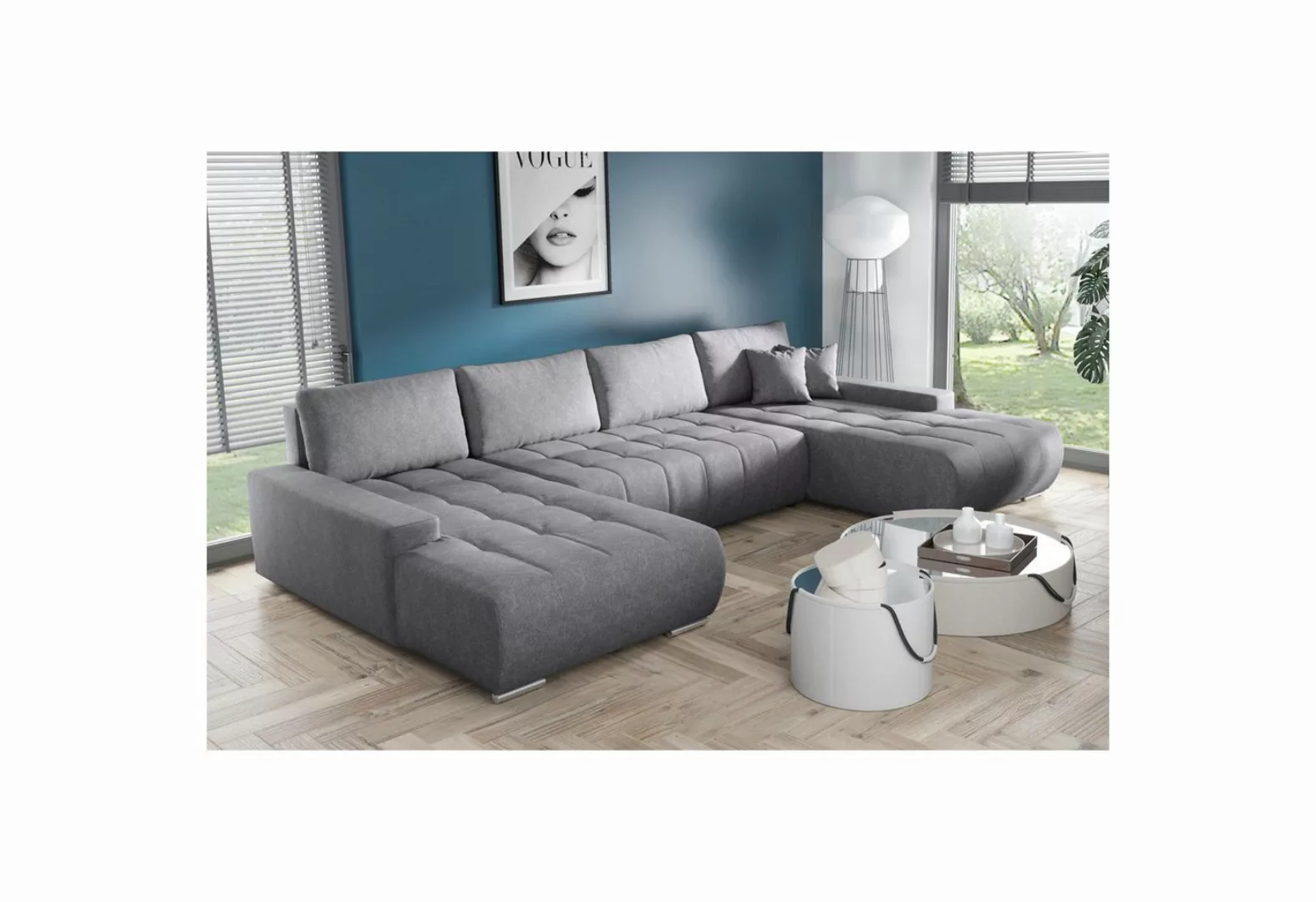 Beautysofa Ecksofa Ecksofa DRACO U Bettkasten Schlaffunktion Wellenfedern U günstig online kaufen