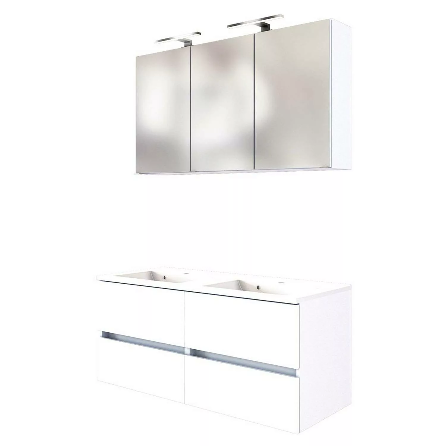 Doppel Waschplatz-Set 120 cm, inkl LED Spiegelschrank ARLON-03 matt weiß Bx günstig online kaufen