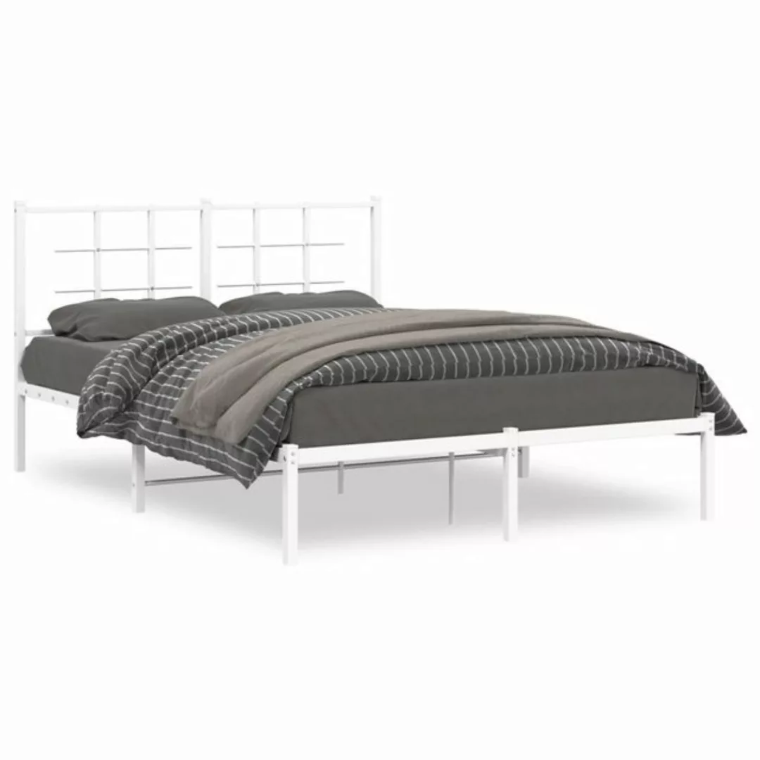 vidaXL Bettgestell, Bettrahmen mit Kopfteil Metall Weiß 135x190 cm günstig online kaufen