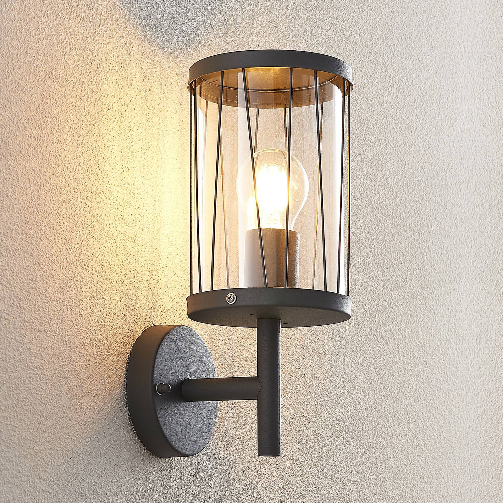 Lindby Yonan Außenwandlampe, rund, dunkelgrau, E27 günstig online kaufen