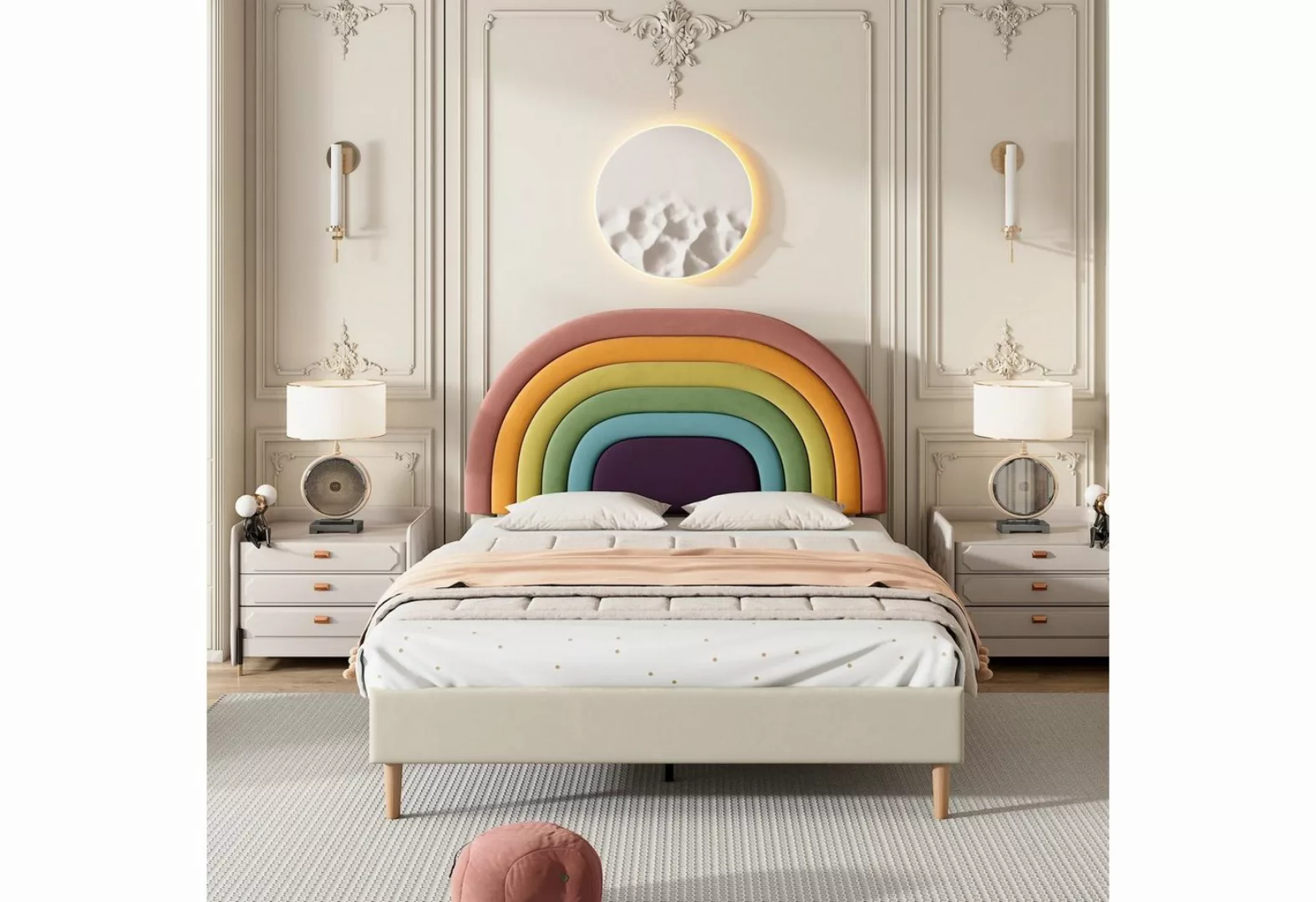 Fangqi Polsterbett 90-140 x 200cm Polsterbett,Regenbogenbett mit Holzlatten günstig online kaufen