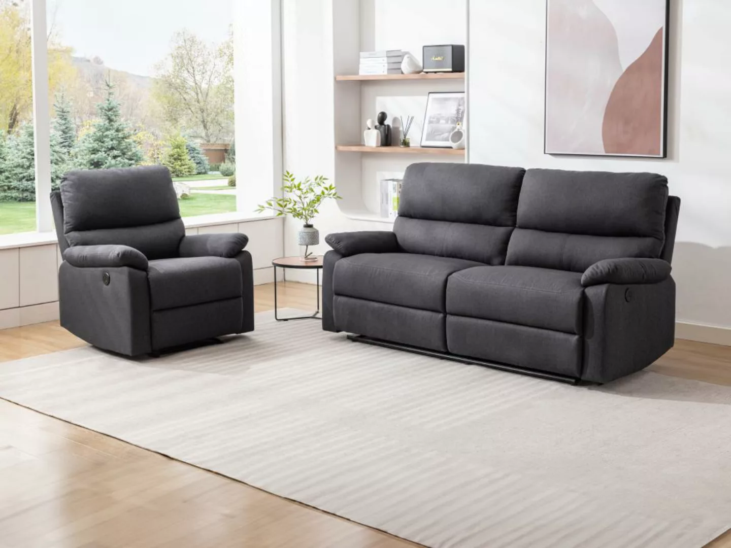 Relaxsofa 3-Sitzer & Relaxsessel elektrisch - Stoff - Anthrazit - LUNANO günstig online kaufen