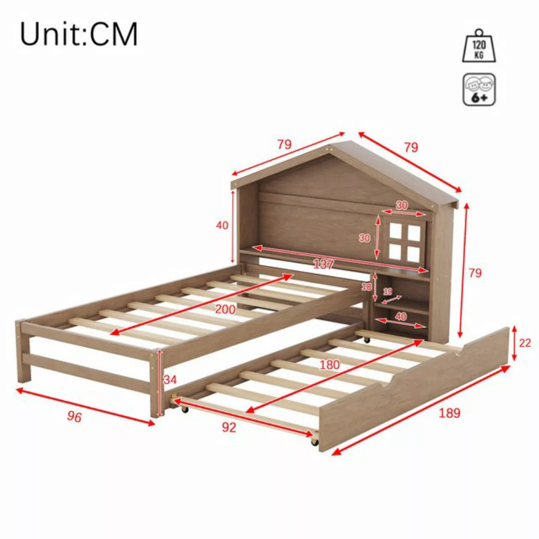 Ulife Kinderbett Hausbett flaches Bett, kleine Fensterdekoration,90*200cm günstig online kaufen