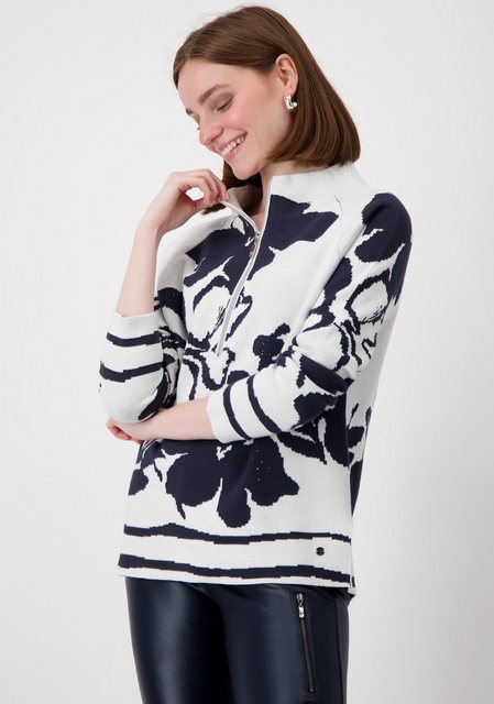 Monari Stehkragenpullover mit Blumenmuster günstig online kaufen