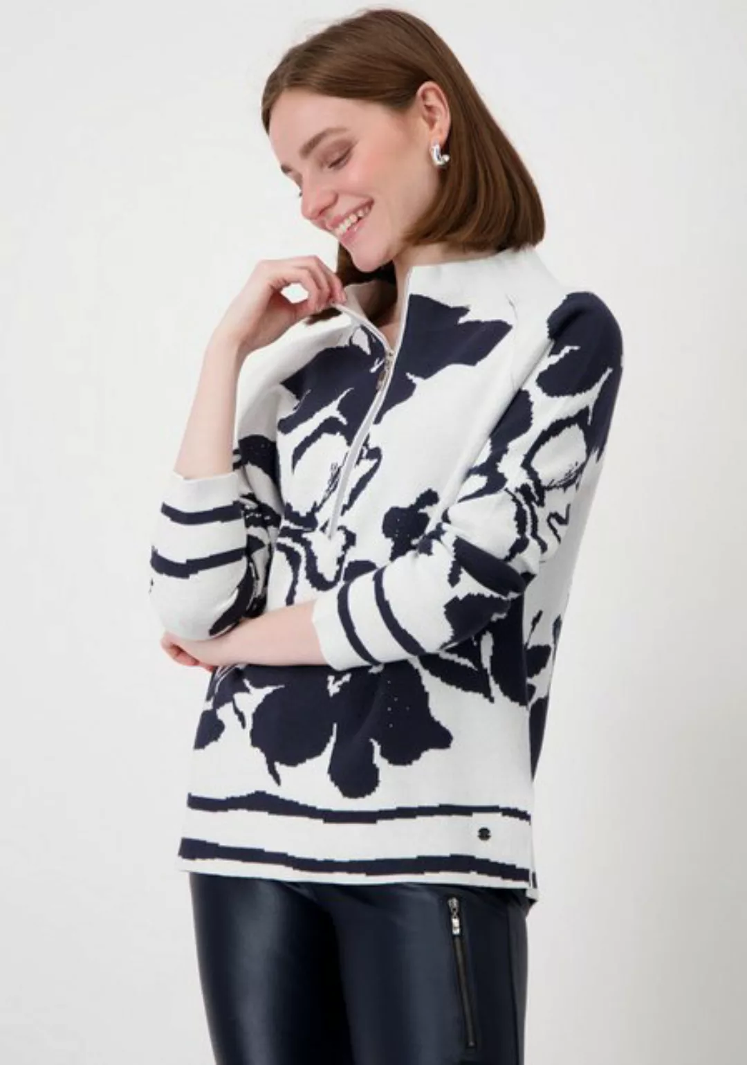 Monari Stehkragenpullover mit Blumenmuster günstig online kaufen