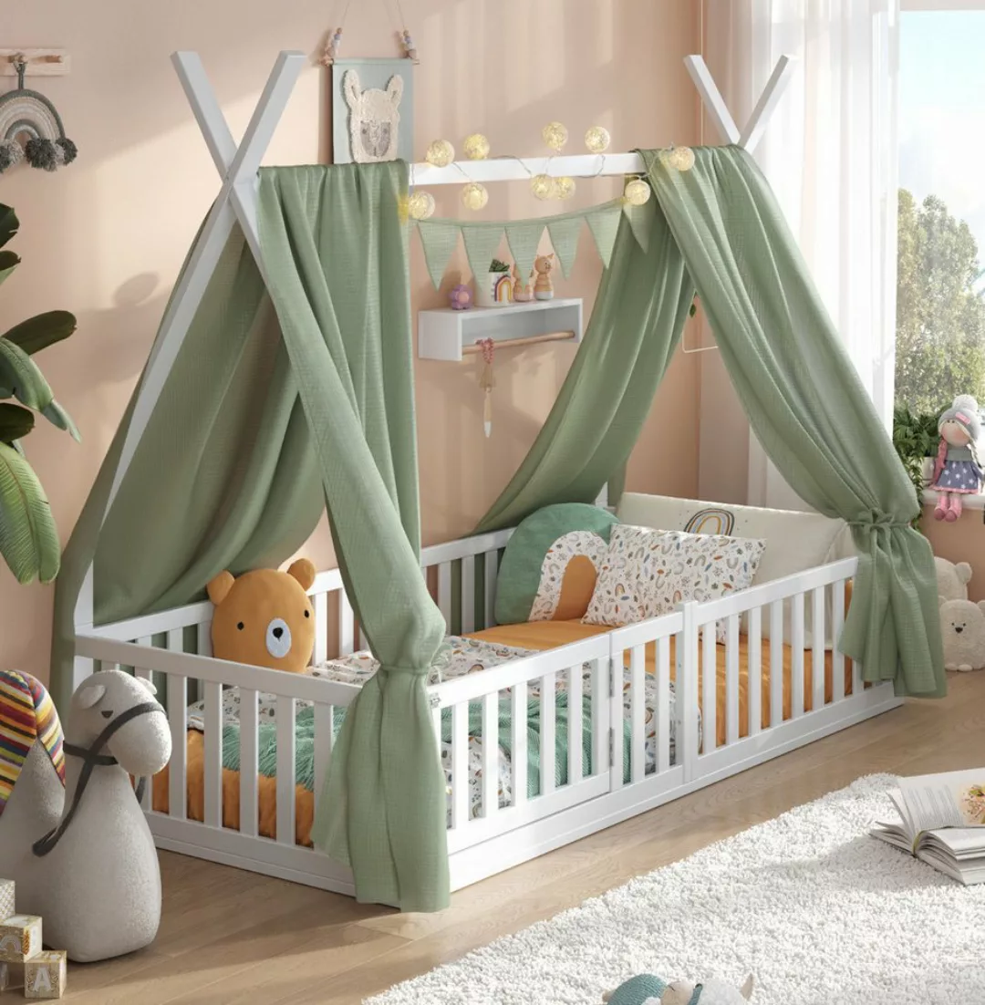 Alavya Home® Kinderbett Hausbett Bodenbett SKY SET mit Tür, Deko und Matrat günstig online kaufen