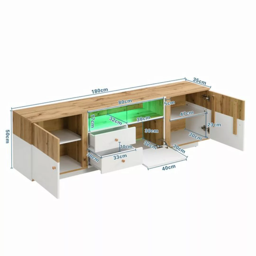 Furnishings Home TV-Schrank 180cm Holzschrank mit LED-Leuchten + 6 Fächern günstig online kaufen