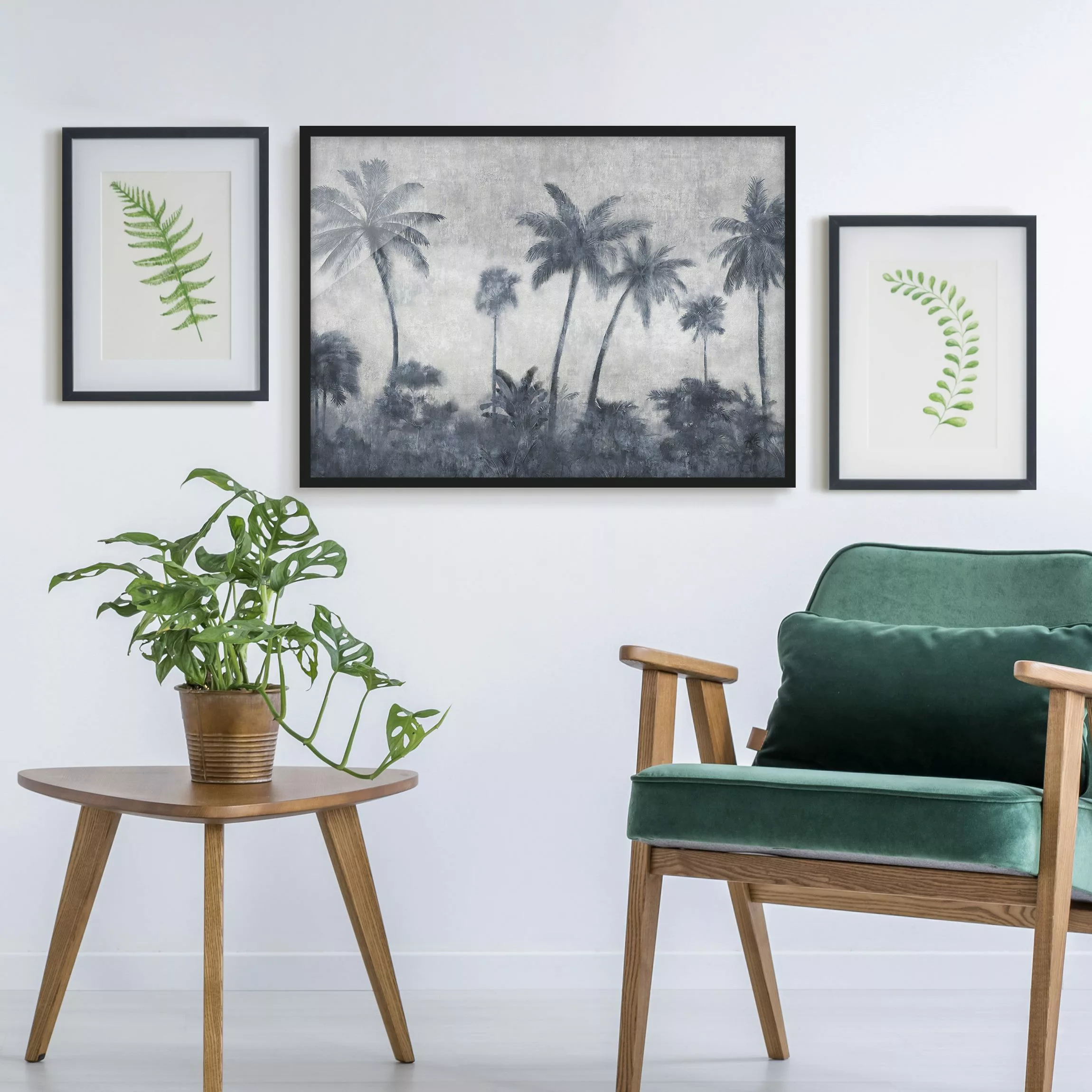 Bild mit Rahmen Palmenkette in blau günstig online kaufen