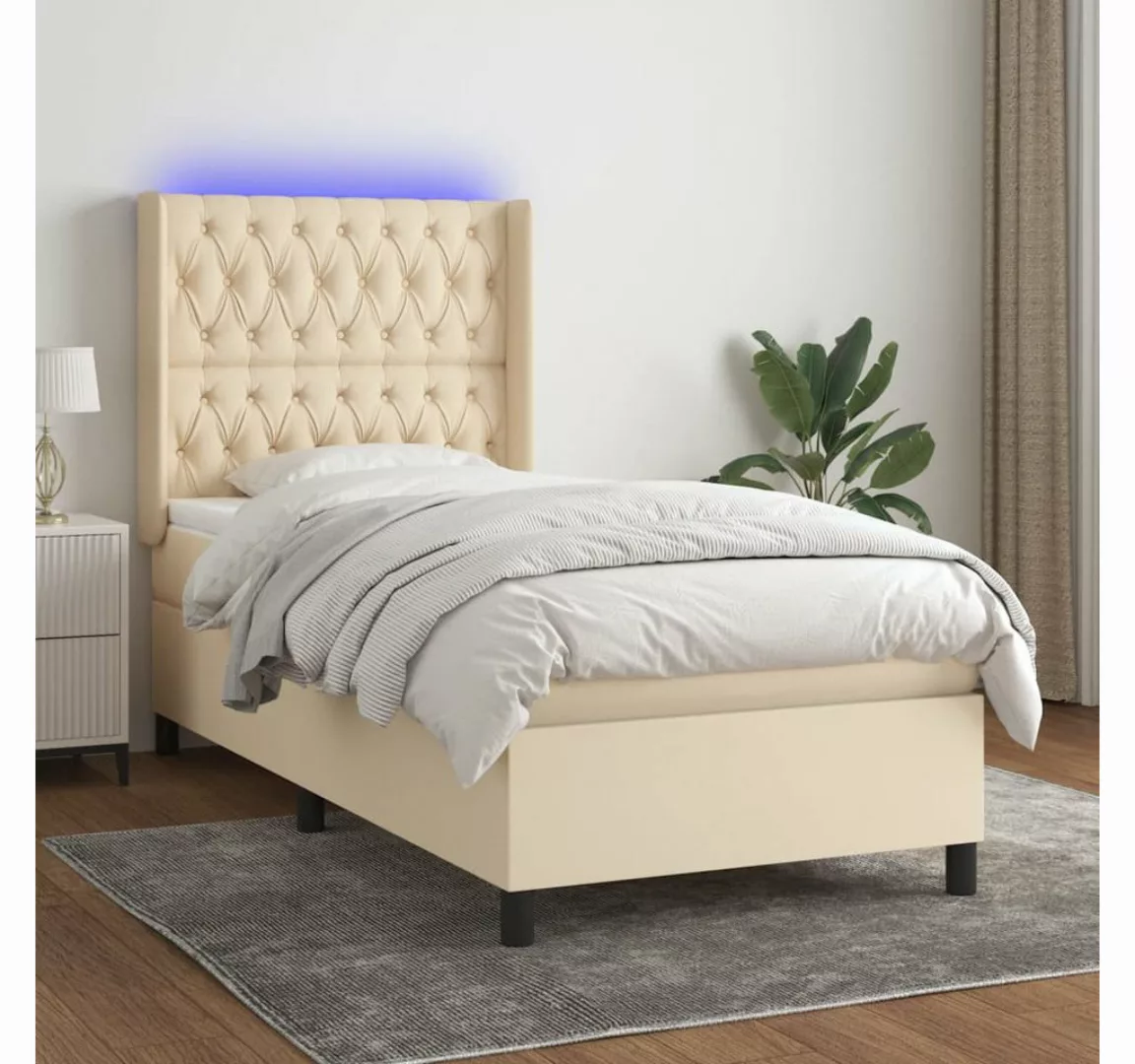 vidaXL Boxspringbett Boxspringbett mit Matratze LED Creme 100x200 cm Stoff günstig online kaufen