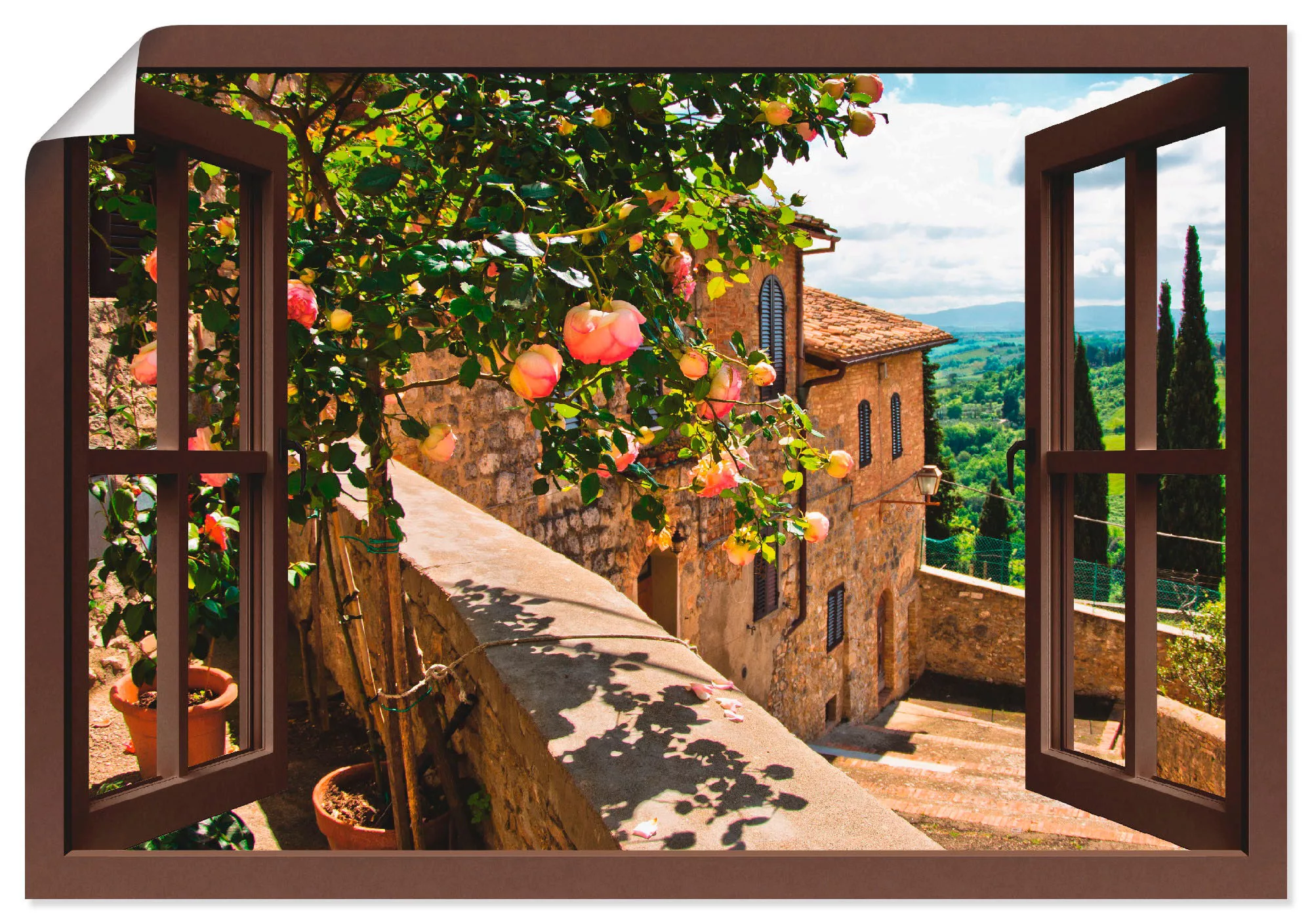 Artland Wandbild "Fensterblick Rosen auf Balkon Toskana", Garten, (1 St.), günstig online kaufen