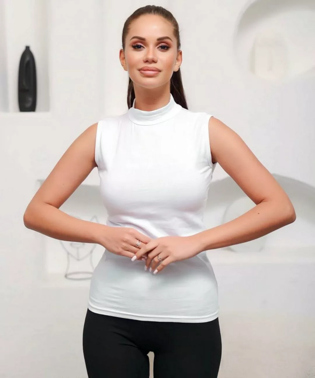 Kota Shirttop Damen Shirt Unterhemd mit Halbkragen Body Kragentop ärmellos günstig online kaufen