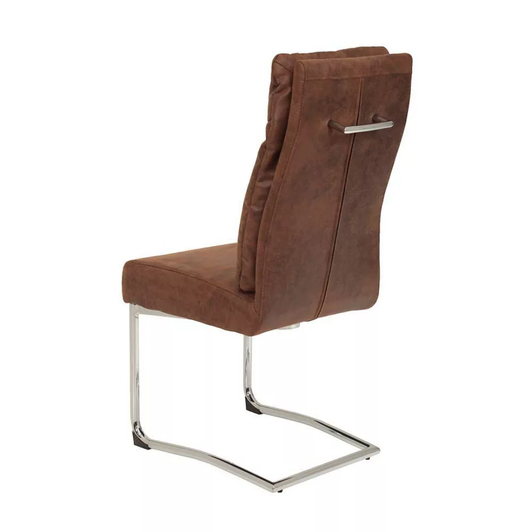 Freischwinger Stuhl in Braun Microfaser hoher Lehne (2er Set) günstig online kaufen