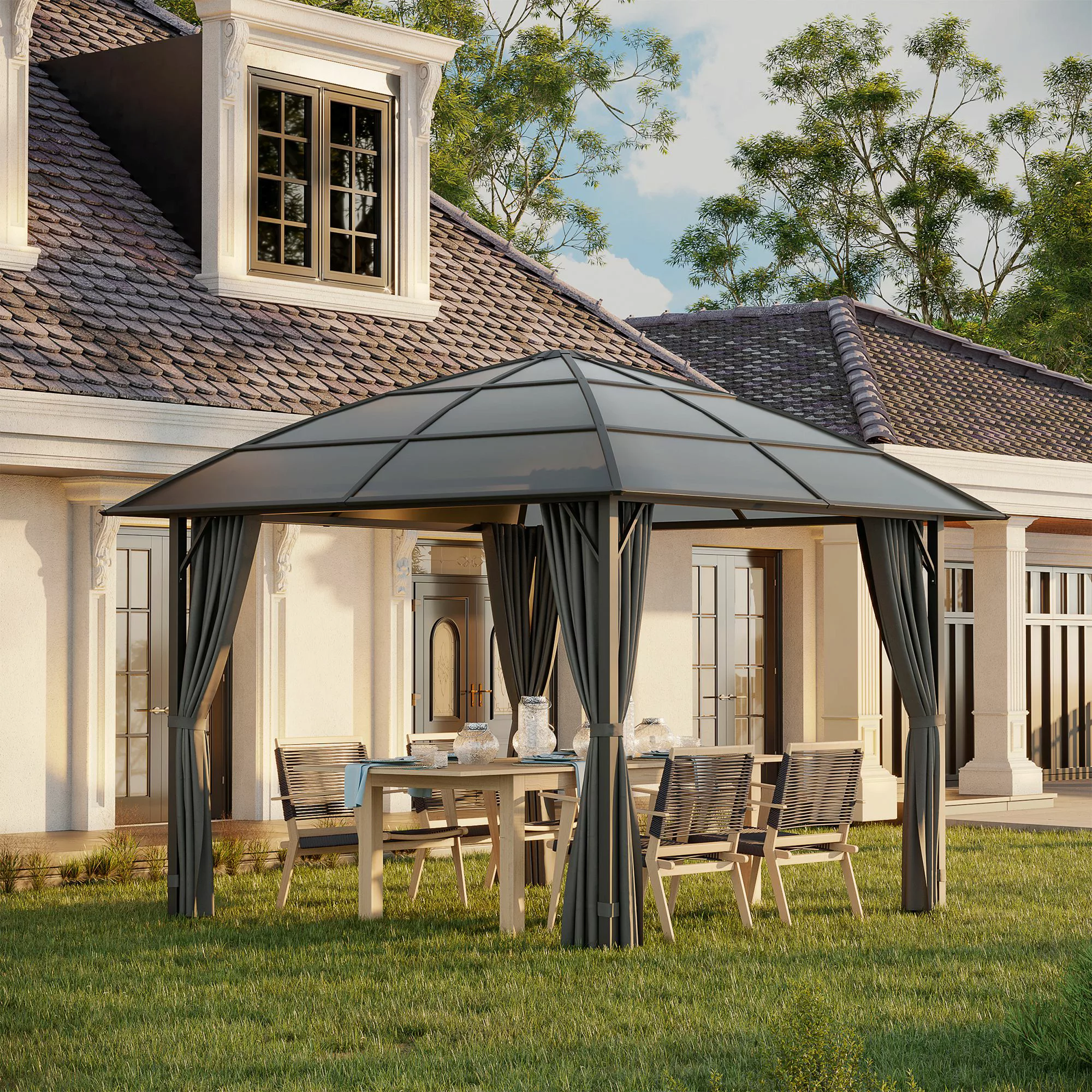 Outsunny Gartenpavillon Pavillon 3 x 3 m Aluminiumstruktur Polycarbonat Dac günstig online kaufen