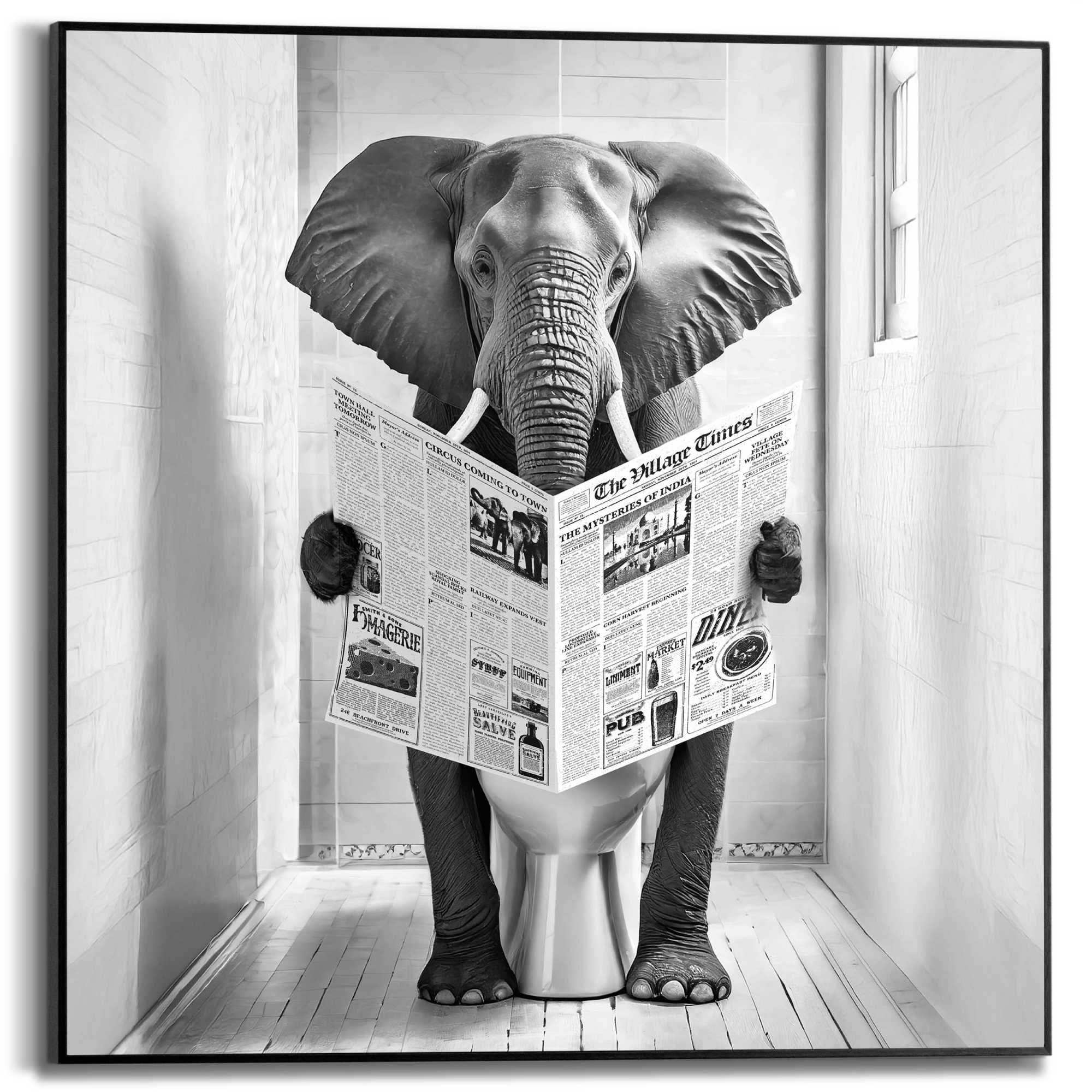 Reinders Poster "Elephant Toilet", Toilette - WC - Zeitung - Schwarz-Weiß - günstig online kaufen