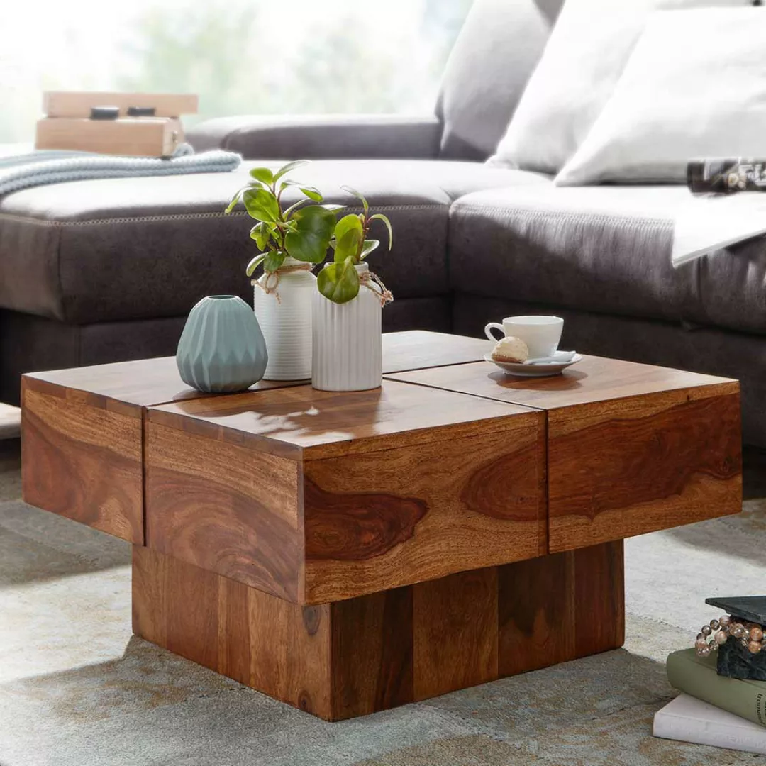 Massivholz Wohnzimmer Tisch mit quadratischer Tischplatte 30 cm hoch günstig online kaufen