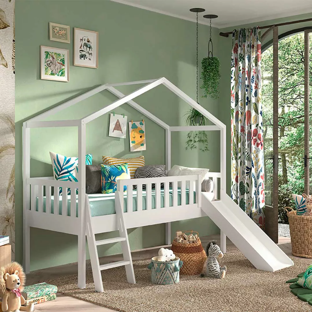 Kinderzimmerbett Haus mit Rutsche inklusive Leiter 202 cm hoch günstig online kaufen