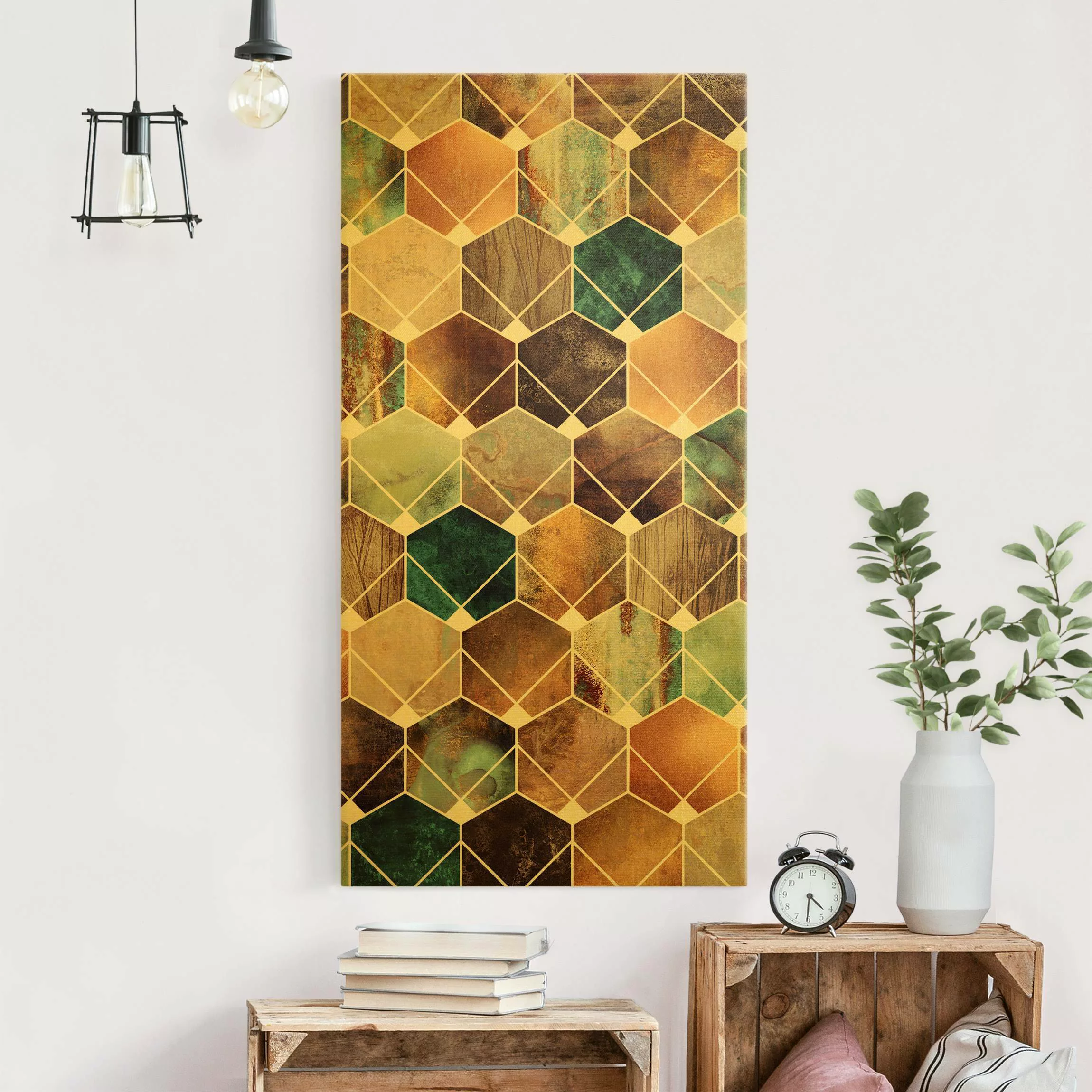 Leinwandbild Gold Goldene Geometrie - Türkises Art Deco günstig online kaufen