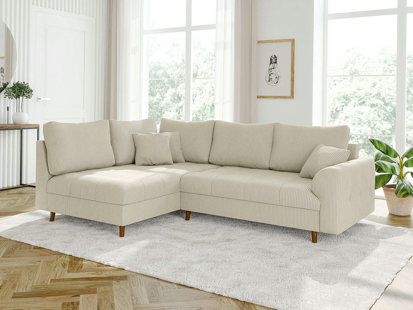 S-Style Möbel Ecksofa Zara mit Braun Holzfüßen im skandinavischen Stil aus günstig online kaufen