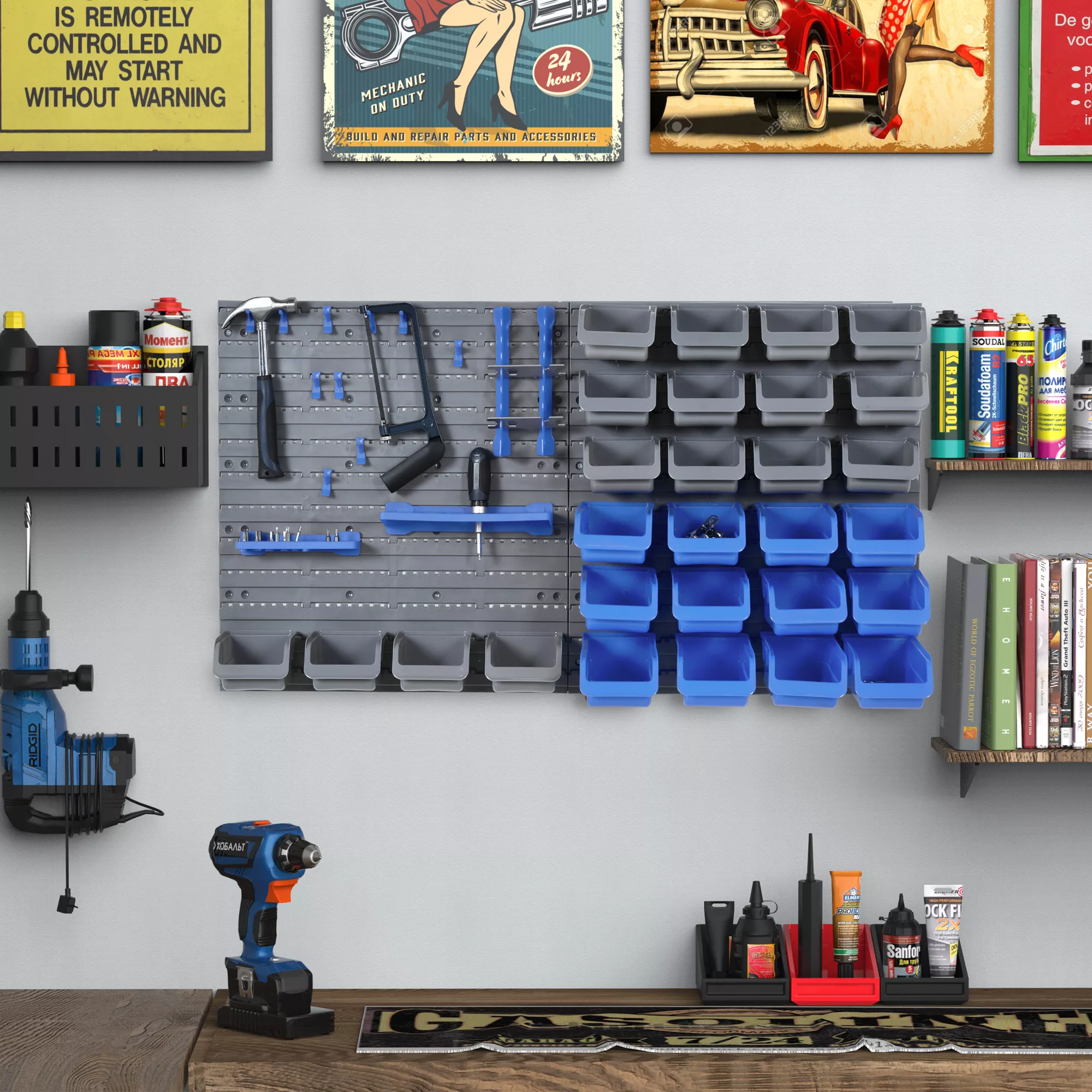 Werkzeuglochwand, Werkzeughalter, Blau+Grau, für Werkstatt  Aosom.de günstig online kaufen