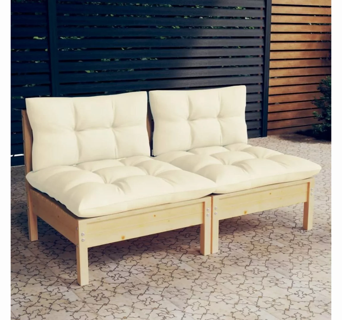 vidaXL Loungesofa 2-Sitzer-Gartensofa mit Creme Kissen Massivholz Kiefer, 1 günstig online kaufen